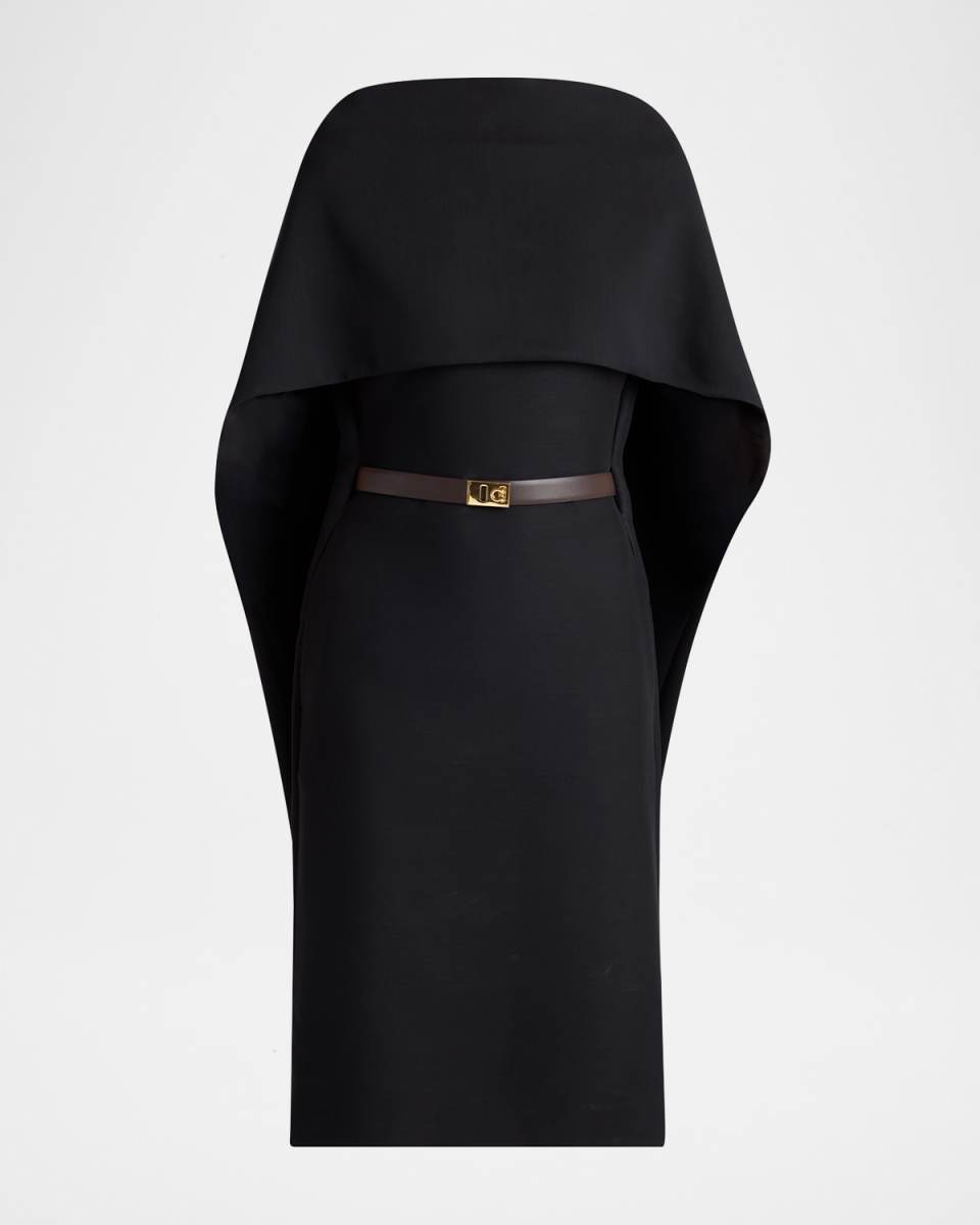 V-Back Cape Midi Dress